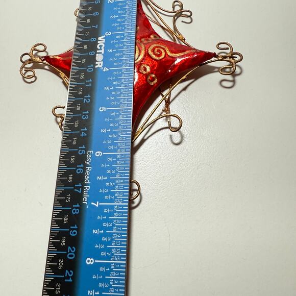 Christmas Decor Capiz Star Ornament 5 Pieces Gold Spirals Swirls Red Green Blue - Picture 7 of 7